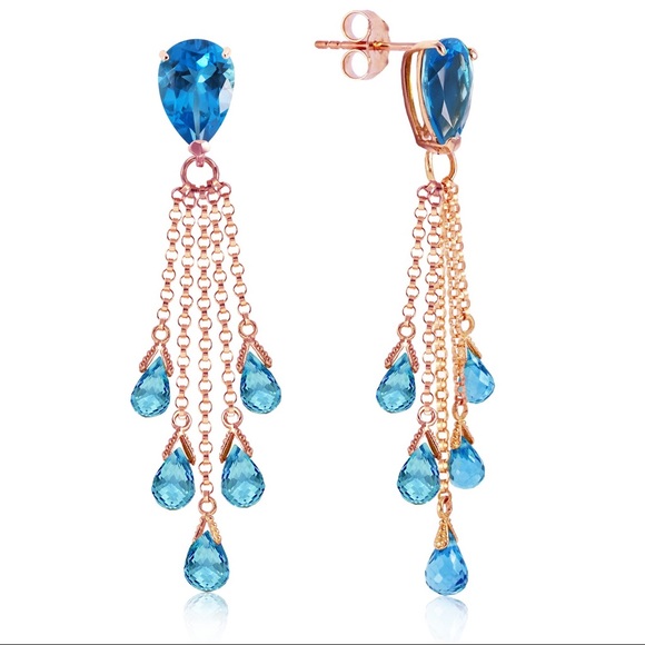 14k Solid Gold Blue Topaz Jewelry Set – Necklace & Earrings With Genuine Gemstone
